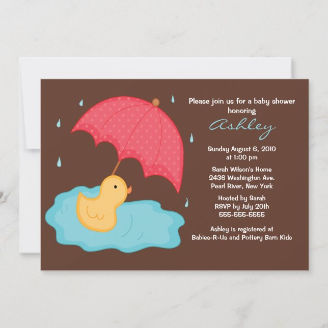 Yellow Umbrella Duck Baby Shower Invitation (Front)