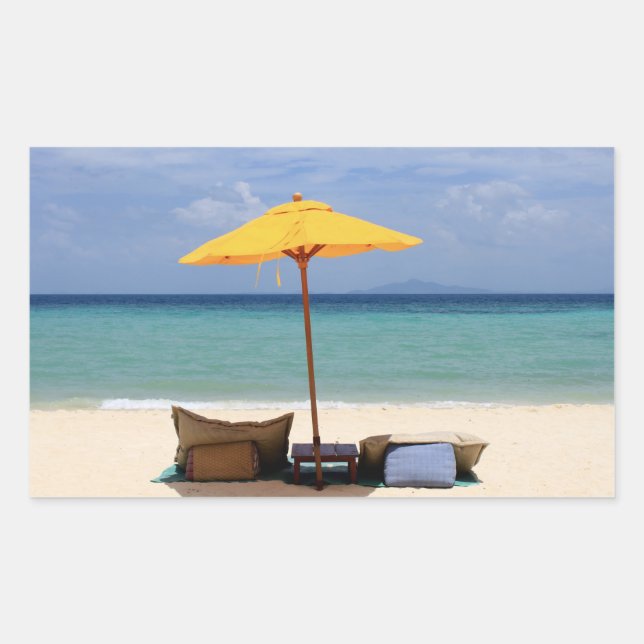 Yellow umbrella rectangular sticker (Front)