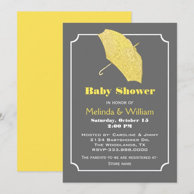 Yellow Umbrella Stylish Baby Shower Invitation (Front/Back)