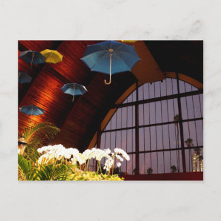 Yellow Umbrella White Flowers Blue Art Photo Postcard