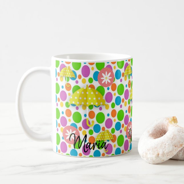 Yellow Umbrellas Colourful Colours Mug (With Donut)