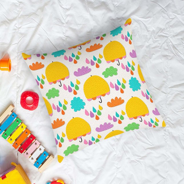 Yellow Umbrellas with Clouds and Raindrops Cushion (Creator Uploaded)