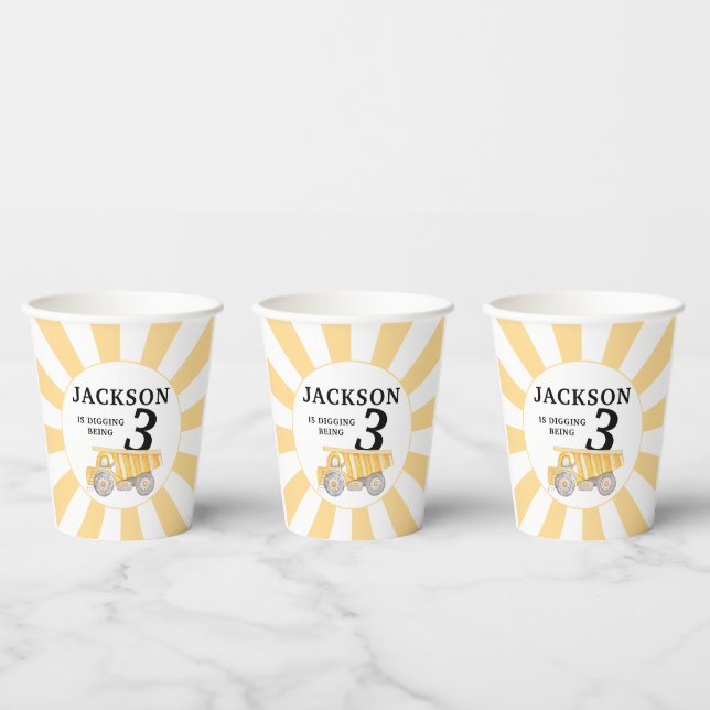 Yellow under construction boy birthday paper cups (Multi)