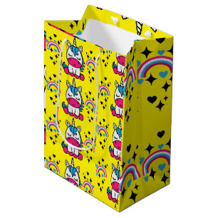 Yellow Unicorn Pony Birthday Medium Gift Bag