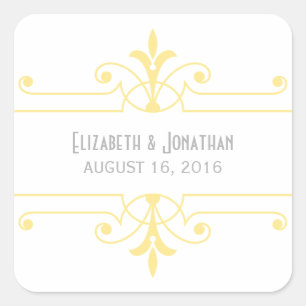 Yellow v2 Fancy Ornamental Wedding Stickers