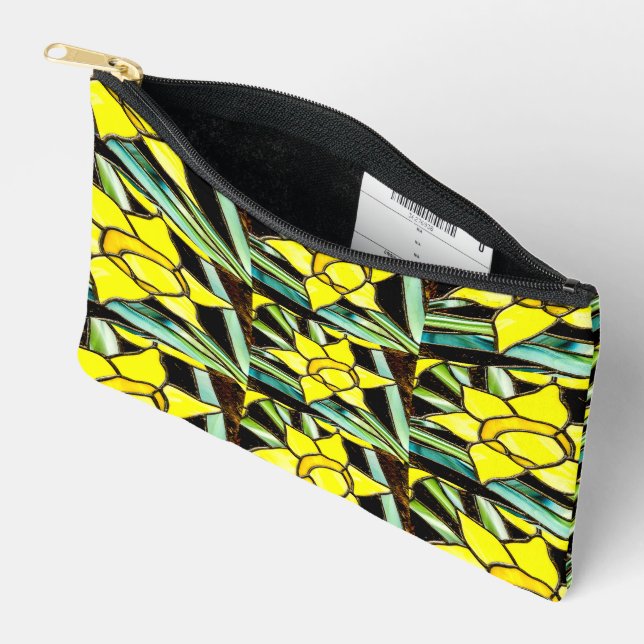 Yellow Valuable Flowers Pattern Accessory Pouch (Open)