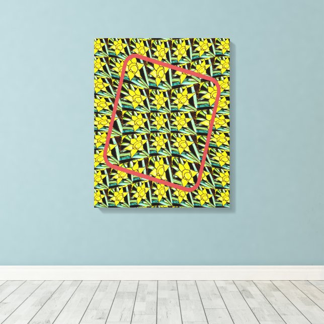 Yellow Valuable Flowers Pattern Canvas Print (Insitu(Wood Floor))