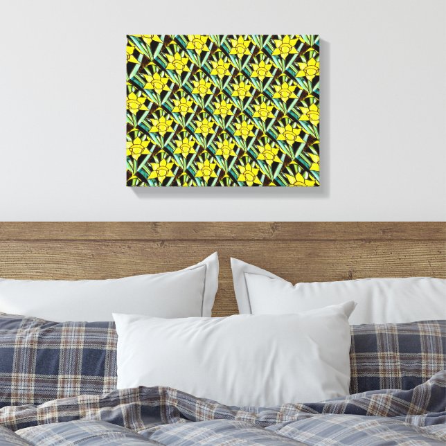 Yellow Valuable Flowers Pattern Canvas Print (Insitu(Bedroom))