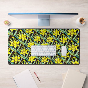 Yellow Valuable Flowers Pattern Desk Mat