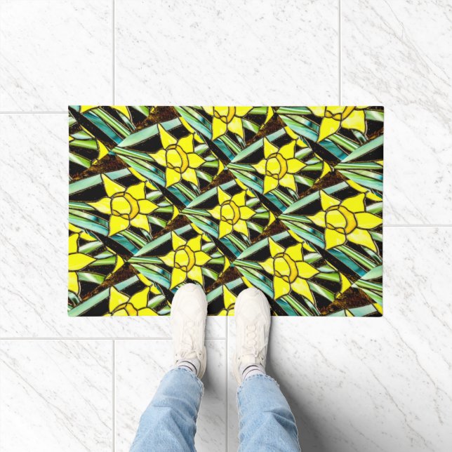 Yellow Valuable Flowers Pattern Doormat (Indoor)