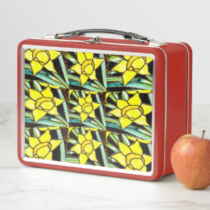 Yellow Valuable Flowers Pattern Metal Lunch Box