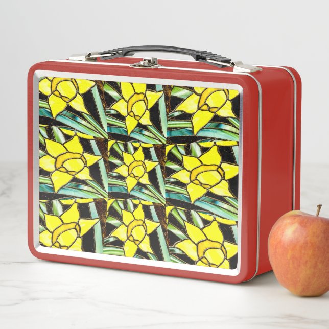 Yellow Valuable Flowers Pattern Metal Lunch Box (In Situ)
