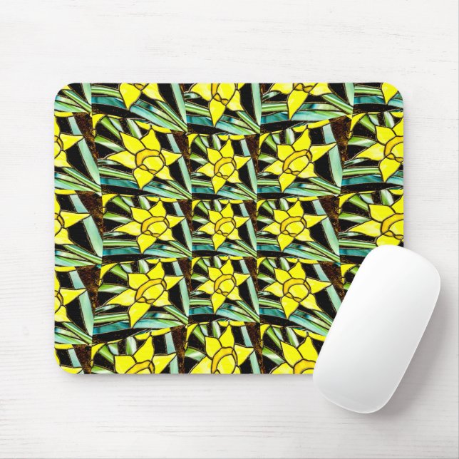 Yellow Valuable Flowers Pattern Mouse Mat (With Mouse)