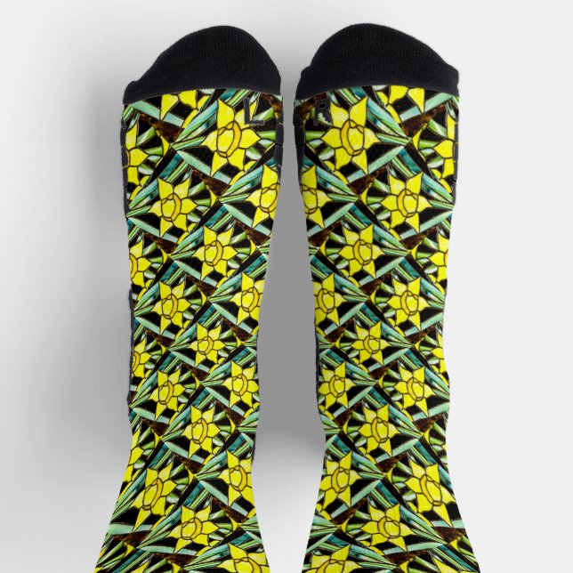 Yellow Valuable Flowers Pattern Socks (Top)