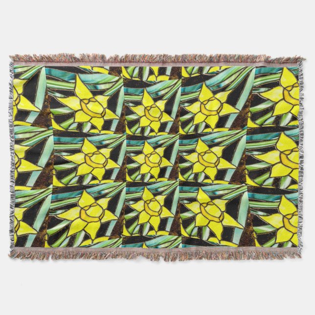 Yellow Valuable Flowers Pattern Throw Blanket (Front)