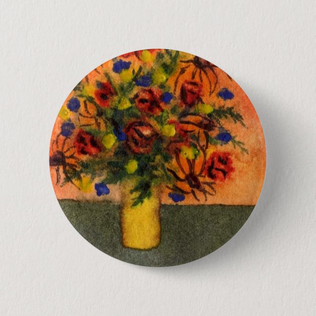 "Yellow Vase" Floral Button (Front)