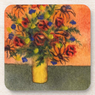 "Yellow Vase" Floral Coaster Set