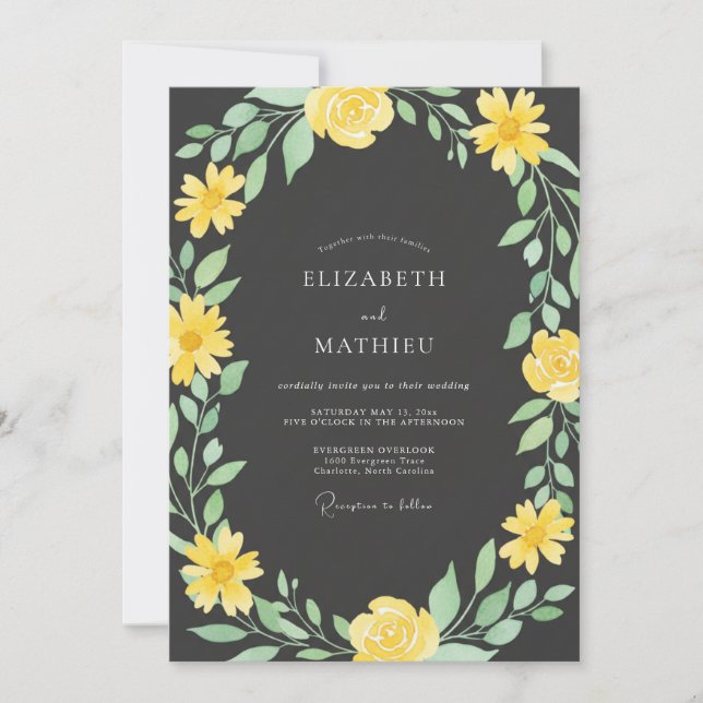Yellow Verdant Botanical Flourish Wedding Invitation (Front)