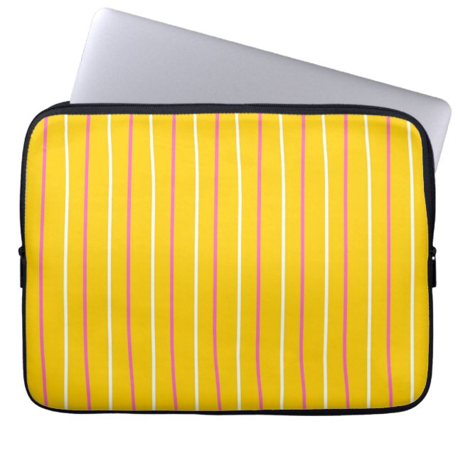 Yellow Vertical Stripe Pattern Laptop Sleeve (Front)