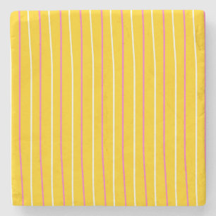 Yellow Vertical Stripe Pattern Stone Coaster