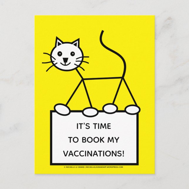 Yellow Vet Surgery Cat Vaccination  Reminder Postcard (Front)