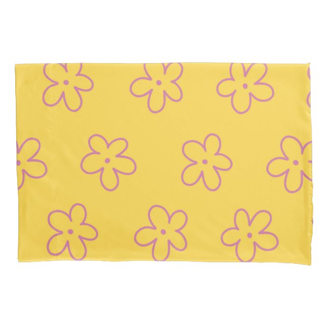Yellow Vibrant Y2K Wildflower Bold Retro Spring  Pillowcase (Front)