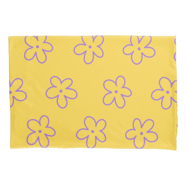 Yellow Vibrant Y2K Wildflower Bold Retro Spring  Pillowcase (Front)