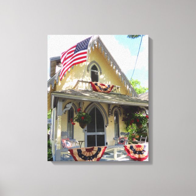 Yellow Victorian with Bunting - Martha's Vineyard Canvas Print (Front)