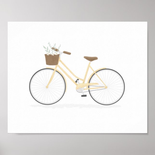 Yellow Vintage Bike With Basket Poster (Front)