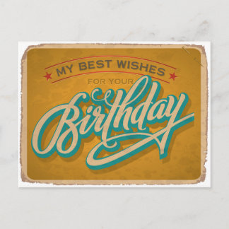 Yellow Vintage Birthday Postcard