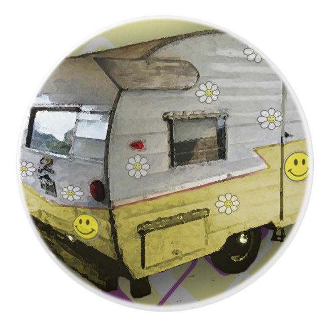 Yellow Vintage Camper Trailer knob (Front)