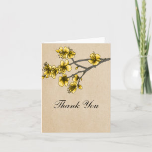 Yellow Vintage Cherry Blossoms Thank You Card