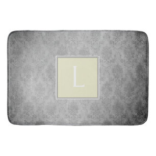 Yellow Vintage Damask Monogram Bath Mat