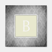 Yellow Vintage Damask Monogram Magnet