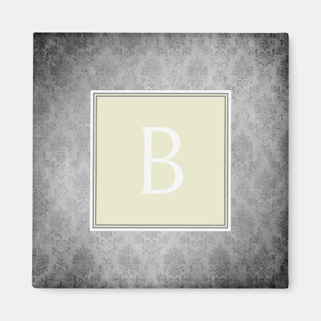 Yellow Vintage Damask Monogram Magnet (Front)