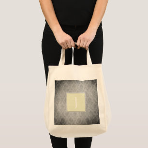 Yellow Vintage Damask Monogram Tote Bag