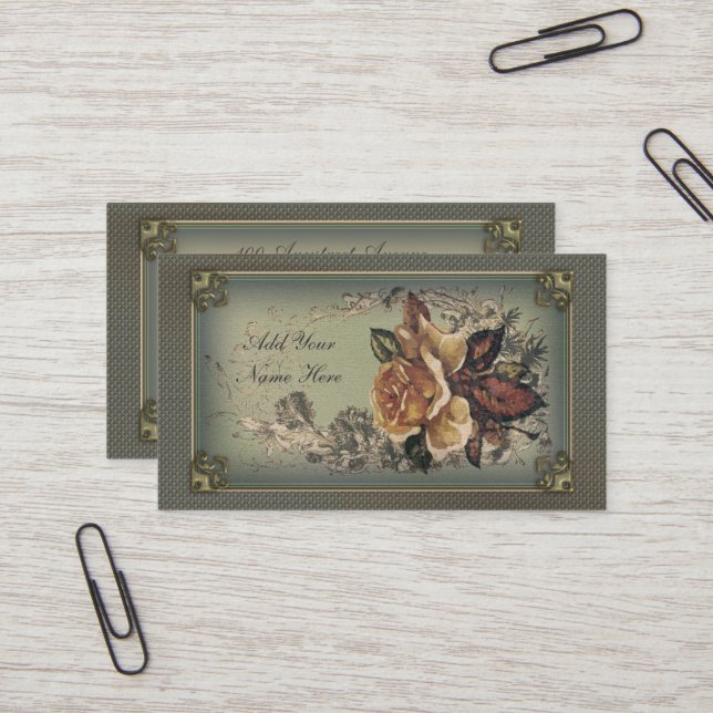 Yellow Vintage English Rose Business Card (Front/Back In Situ)