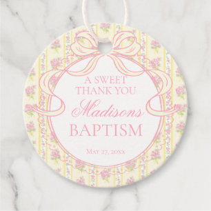 Yellow Vintage Fancy Floral Baptism Circle Favour Tags