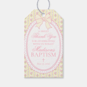 Yellow Vintage Fancy Floral Baptism Favors Gift Tags