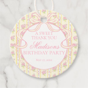 Yellow Vintage Fancy Floral Birthday Party Circle Favour Tags