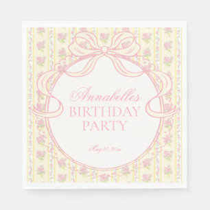 Yellow Vintage Fancy Floral Birthday Party Dessert Napkin