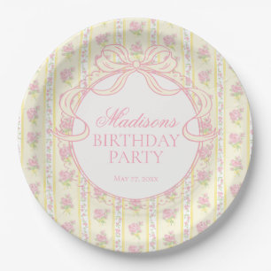 Yellow Vintage Fancy Floral Birthday Party Paper Plate