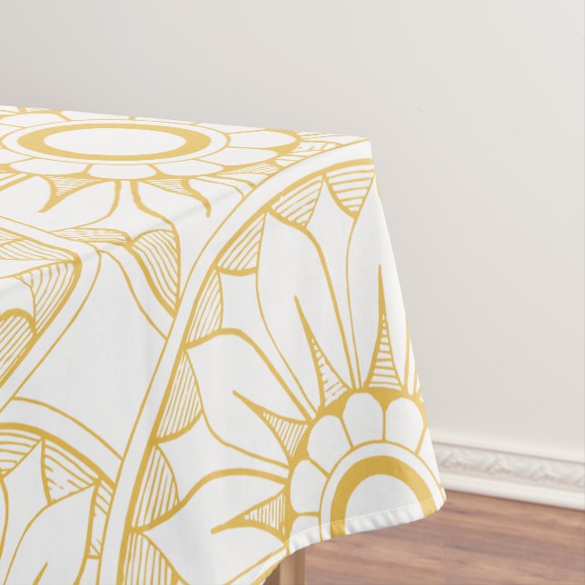 Yellow Vintage Floral Medallion Pattern Tablecloth (In Situ)