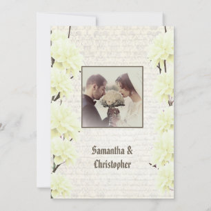 Yellow vintage floral wedding photo invitation