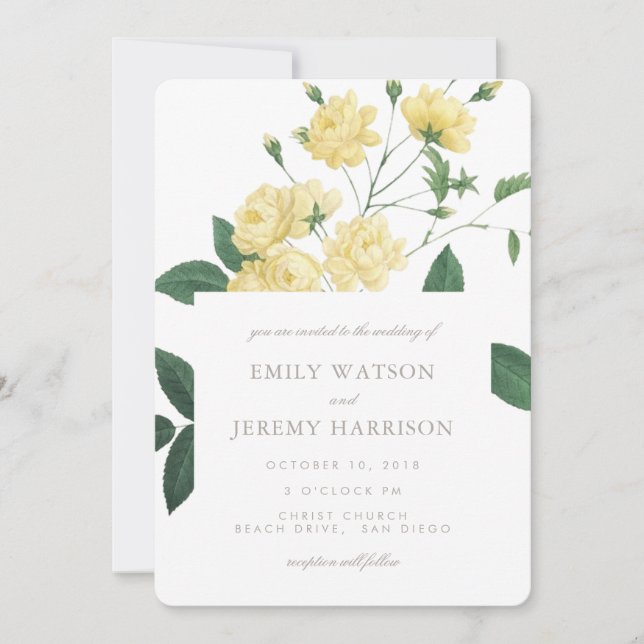 Yellow Vintage Flower Blossoms Wedding Invitation (Front)