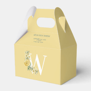 Yellow Vintage Flowers Initial Baby Birth Stats Favour Box
