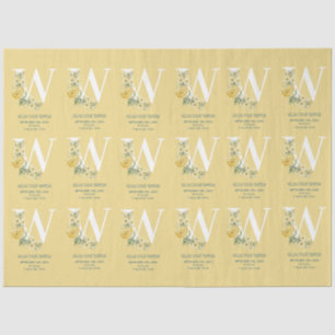 Yellow Vintage Flowers Initial Baby Birth Stats Tissue Paper