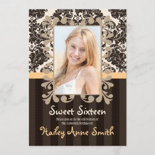Yellow Vintage Lace Damask Sweet Sixteen Invitation