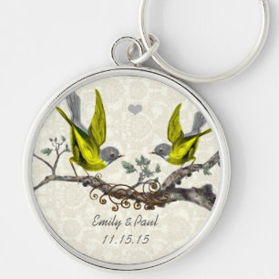 Yellow Vintage Love Birds Wedding Key Chain