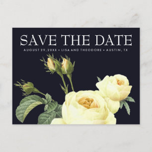 Yellow vintage rose blue WEDDING save the date Announcement Postcard